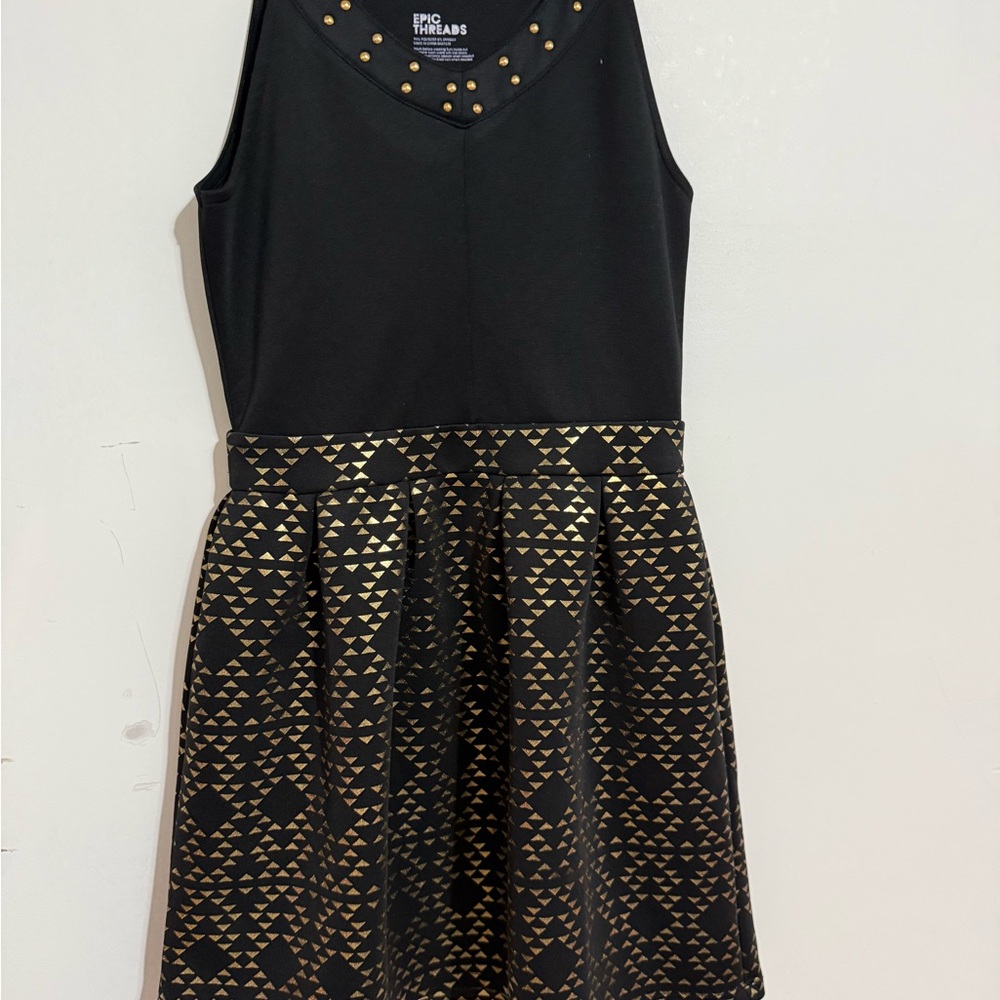 Epic Threads Black and Gold Geometric Kids Dress